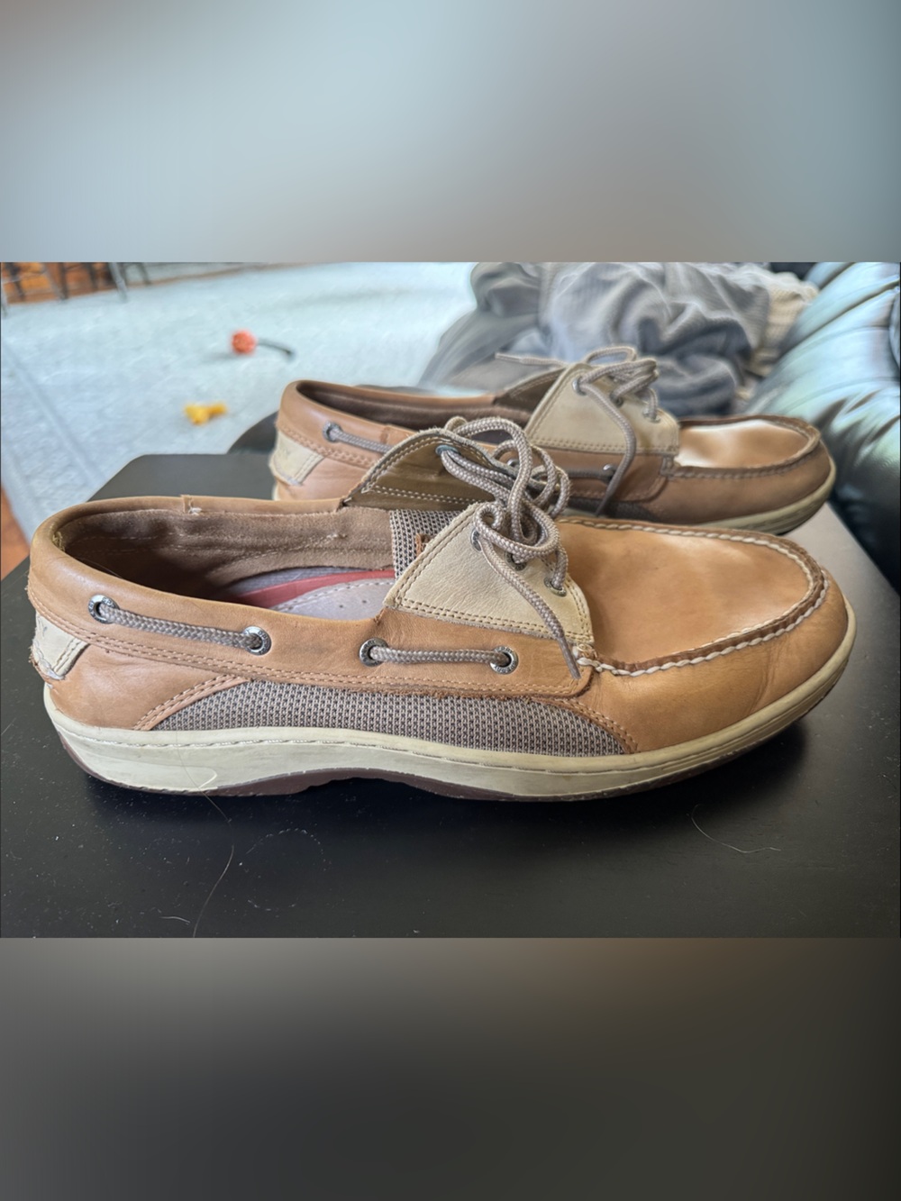 Sperry Brown and Beige Leather Mesh Boat Shoes